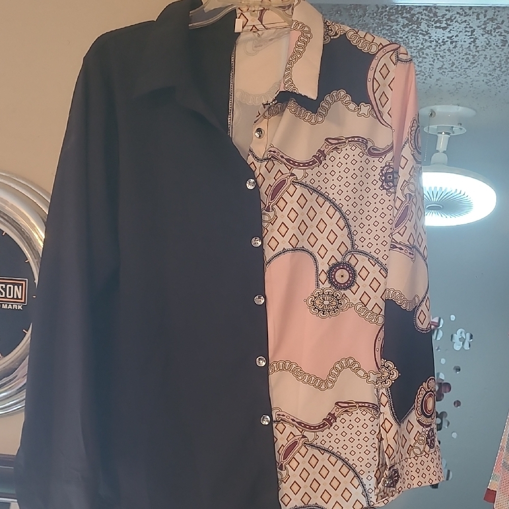 Black and Patterned Button-Up Shirt